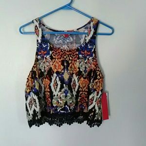 Hot Kiss boho crop top with lace bottom NWT